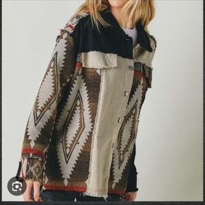 DAVI & DANI Black and Brown Patterned Jean Jacket